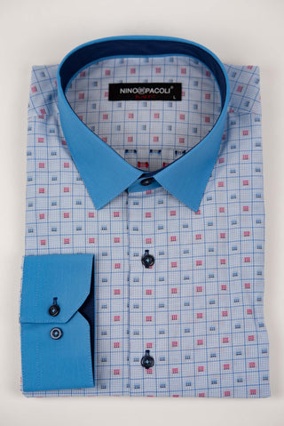 Blue Nino Pacoli slim-fit shirt with a multicolor plaid pattern