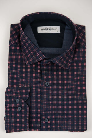 Blue Nino Pacoli regular fit shirt with pink plaid pattern