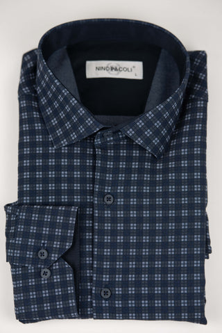 Blue Nino Pacoli regular fit shirt with light blue plaid pattern