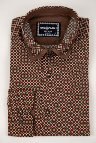 Brown Nino Pacoli slim-fit shirt with a pattern