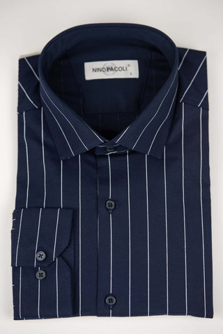 Blue Nino Pacoli regular fit shirt with white stripes