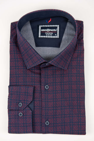 Blue Nino Pacoli slim-fit shirt with a plaid pattern and ornaments