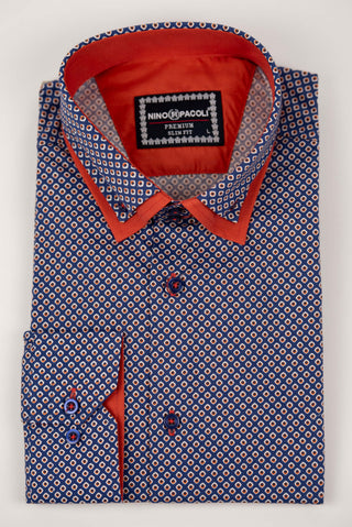 Blue Nino Pacoli slim-fit shirt with red details
