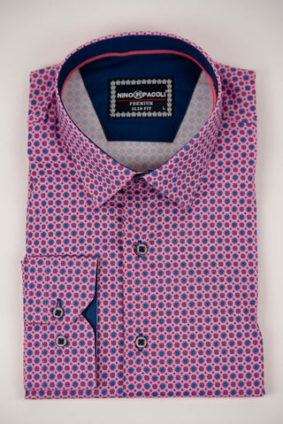Pink Nino Pacoli slim-fit shirt with blue ornaments
