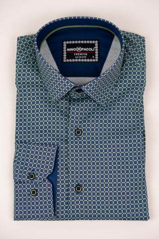 Blue Nino Pacoli slim-fit shirt with light green inlays