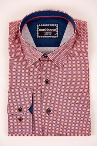Dark orange Nino Pacoli slim-fit shirt with a blue pattern