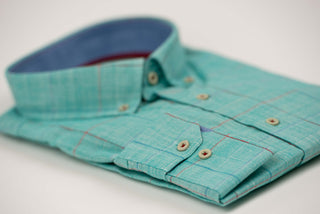 Turquoise blue Nino Pacoli slim-fit shirt with a plaid pattern