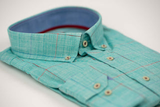 Turquoise blue Nino Pacoli slim-fit shirt with a plaid pattern