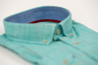 Turquoise blue Nino Pacoli slim-fit shirt with a plaid pattern