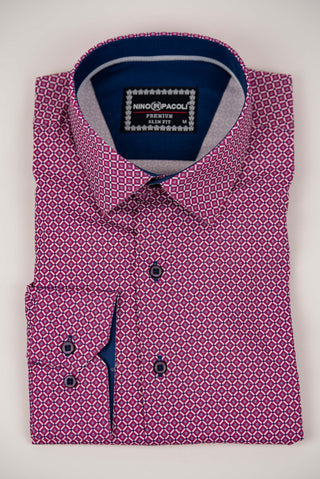 Bright purple Nino Pacoli slim-fit shirt with a pattern