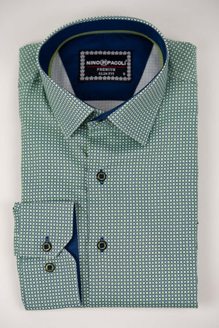 Light green Nino Pacoli slim-fit shirt with a blue pattern