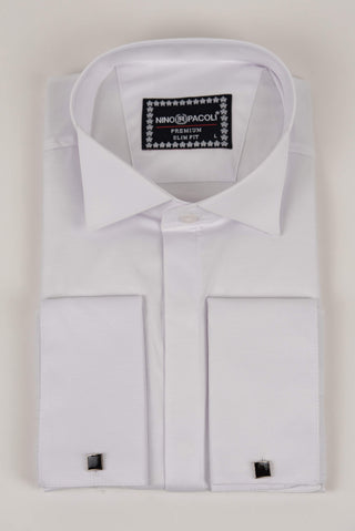 White Nino Pacoli slim fit tuxedo shirt with cufflinks