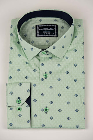 Light green Nino Pacoli slim-fit shirt with a pattern