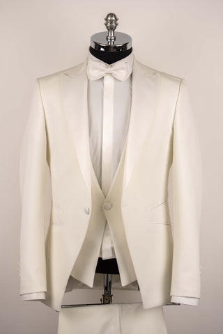 Ziloņkaula balts Jakamen slim fit smokings ar vesti