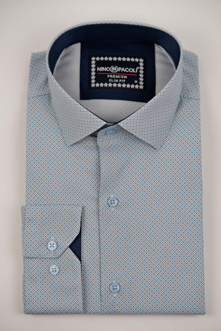 Light blue Nino Pacoli slim-fit shirt with a pattern of small squares
