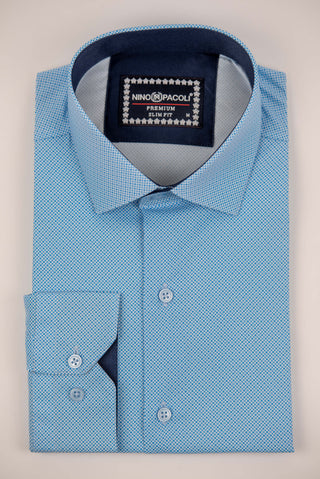 Light blue Nino Pacoli slim-fit shirt with a pattern of small squares