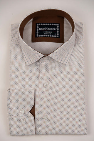 Nino Pacoli slim-fit shirt with a detailed light brown pattern