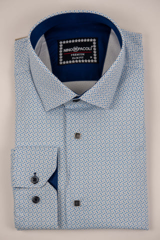 Nino Pacoli slim-fit shirt with a detailed blue and purple pattern