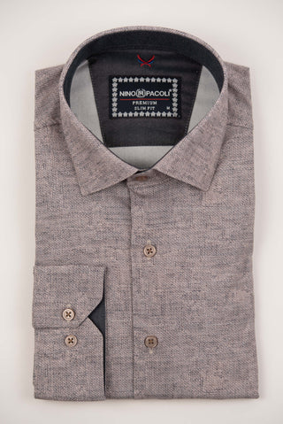 Light brown Nino Pacoli slim-fit shirt with darker inlays