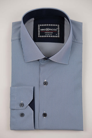 Nino Pacoli slim-fit shirt with dark blue and white stripes