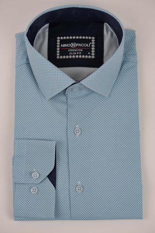 Light blue Nino Pacoli slim-fit shirt with a pattern