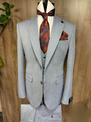 Pelēki zils Quesste slim fit uzvalks ar vesti
