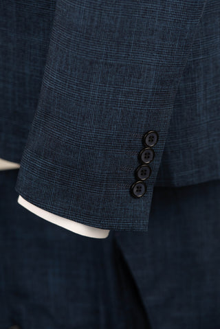 Dark blue Lucio slim fit suit with a fine plaid pattern