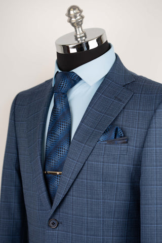 Blue Lucio slim fit suit with a plaid pattern