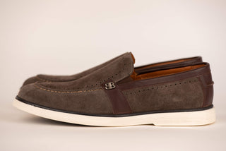 Brown Norka suede loafers with a white sole