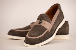 Brown Norka suede loafers with beige leather details