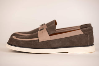 Brown Norka suede loafers with beige leather details