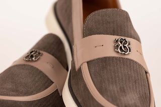Brown Norka suede loafers with beige leather details