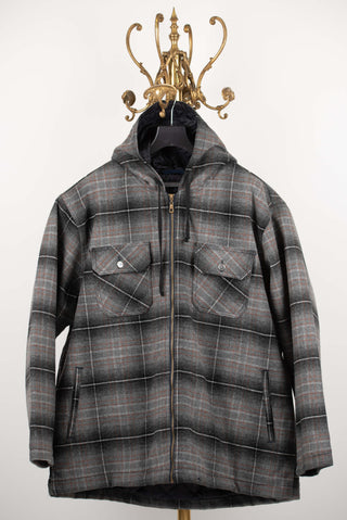 Grey Dekon's plus size warm jacket with a plaid pattern