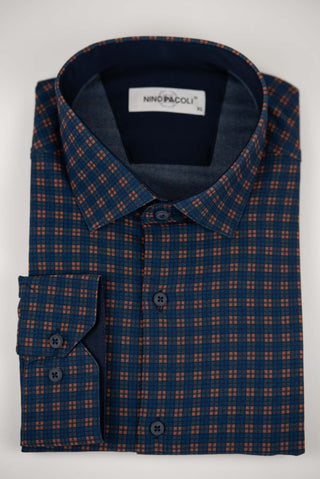 Blue Nino Pacoli regular fit shirt with orange plaid pattern