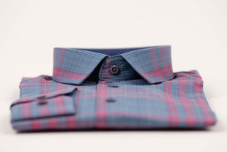Pelēki zils Nino Pacoli slim fit krekls ar spilgti rozā rūtainu rakstu