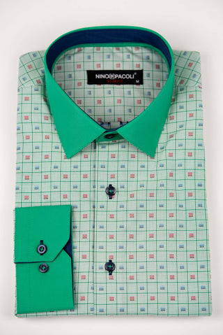 Zaļš Nino Pacoli slim fit krekls ar rūtainu rakstu