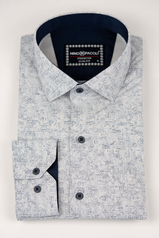Balts Nino Pacoli slim fit krekls ar rakstu