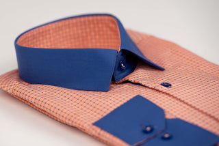 Koraļļu krāsas Nino Pacoli slim fit krekls ar zilām detaļām