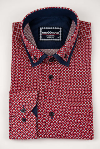 Sarkans Nino Pacoli slim fit krekls ar zilām detaļām