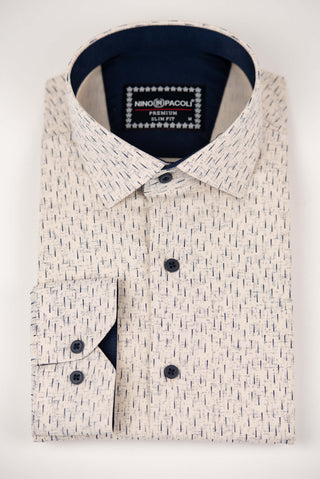 Light beige Nino Pacoli slim-fit shirt with a pattern