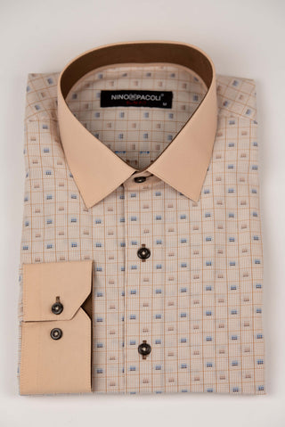 Gaiši oranžs Nino Pacoli slim fit krekls ar rūtainu rakstu