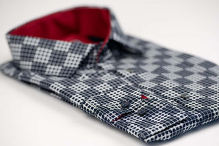 Dark blue Nino Pacoli slim-fit shirt with a white pattern