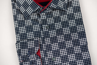Dark blue Nino Pacoli slim-fit shirt with a white pattern