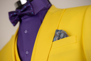 Bright yellow Quesste slim fit suit with a vest