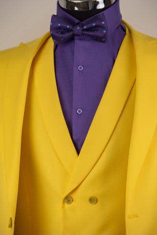 Bright yellow Quesste slim fit suit with a vest