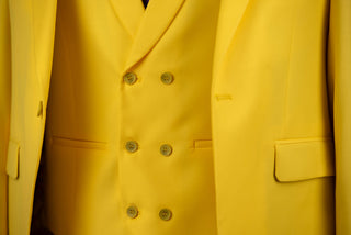 Bright yellow Quesste slim fit suit with a vest