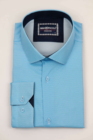 Light blue Nino Pacoli regular fit easy-iron, low-wrinkle shirt with a pattern