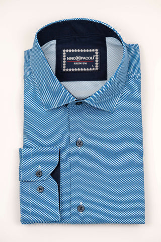 Nino Pacoli regular fit easy-iron, low-wrinkle shirt with a dark blue pattern