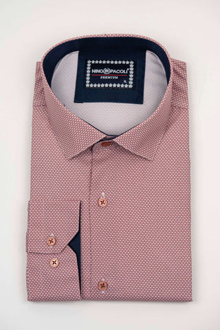 Nino Pacoli viegli gludināms, maz burzīgs regulāra piegriezuma krekls ar tumši sarkanu rakstu