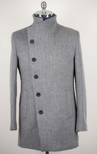 Light grey-blue Lozenge asymmetric coat with warm padded lining